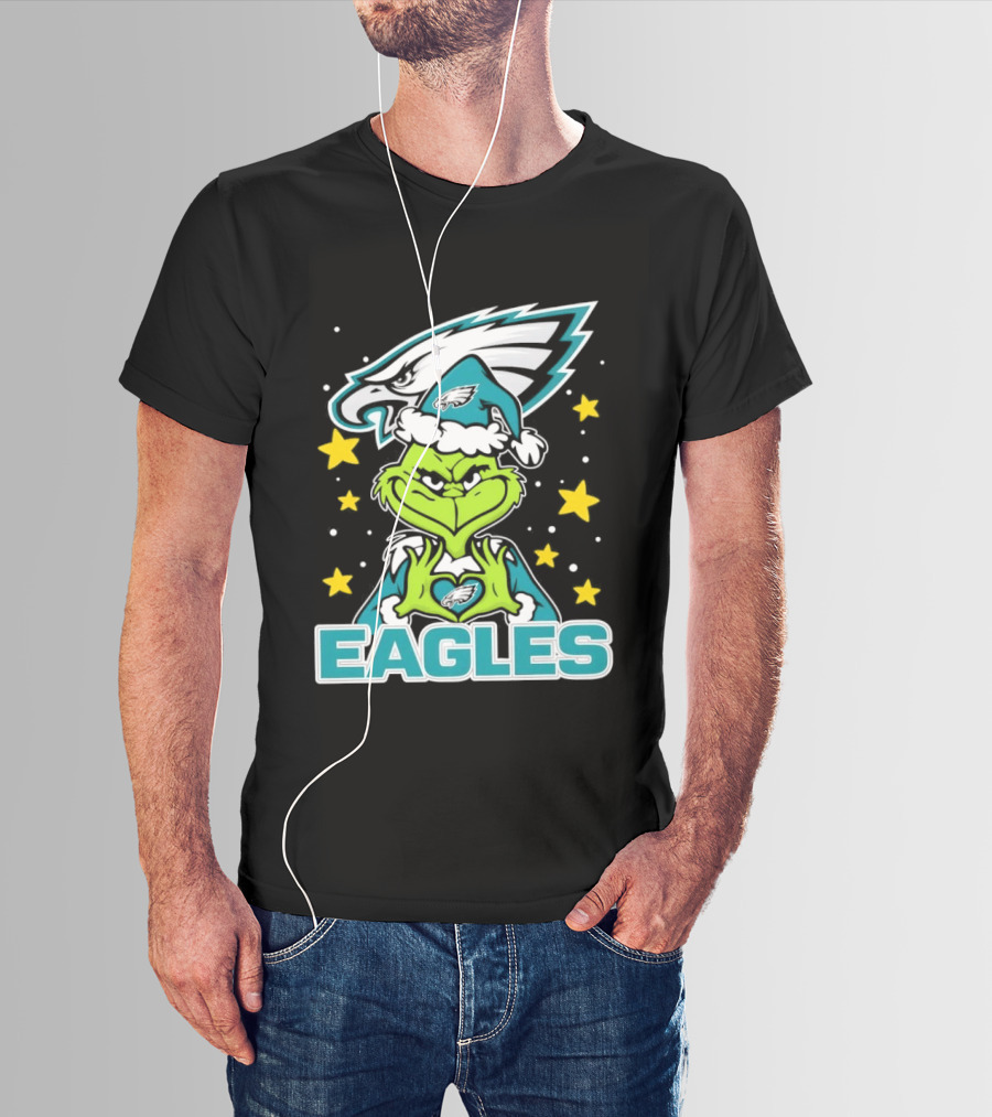 Philadelphia Eagles Christmas Grinch Heart Love T-Shirt
