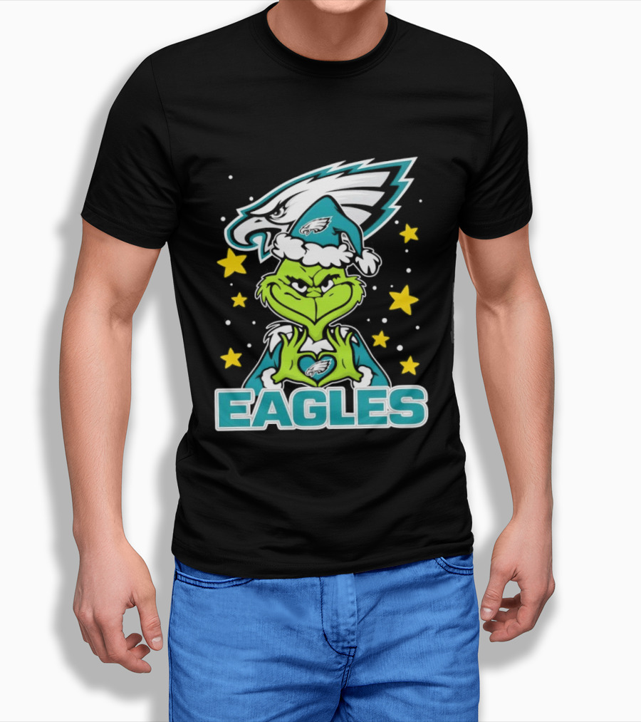 Philadelphia Eagles Christmas Grinch Heart Love T-Shirt