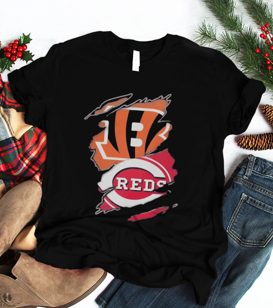 Cincinnati Bengals Reds Distressed Logo Sports Fusion T-Shirt