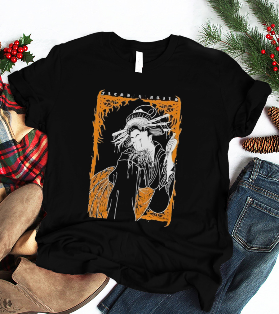Distant Flesh And Falls Geisha Vintage Oriental Motif T-Shirt