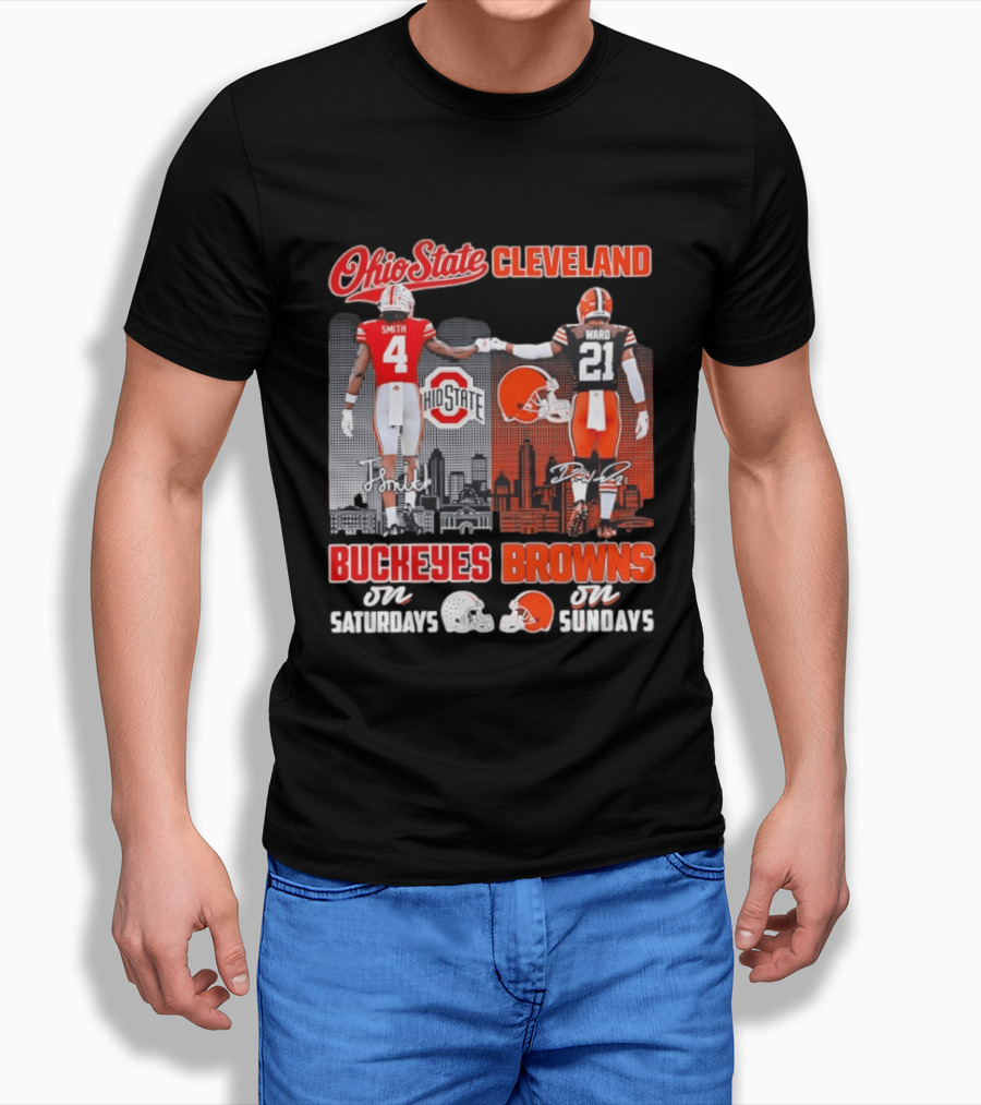 Ohio State Buckeyes Saturdays Cleveland Browns Sundays Ohio State Cleveland Smith Ward T-Shirt