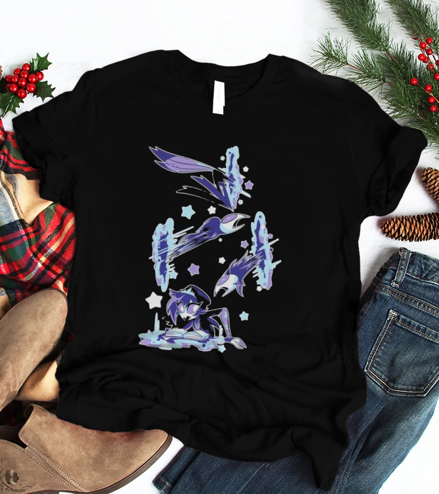 Shark Robot Octavia Portal Animated Illustration With Stars And Blue Avian T-Shirt