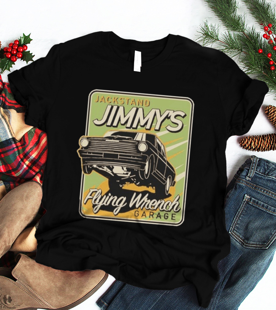 Jackstand Jimmy's Flying Wrench Garage Vintage Hot Rod Art Cleetus McFarland T-Shirt