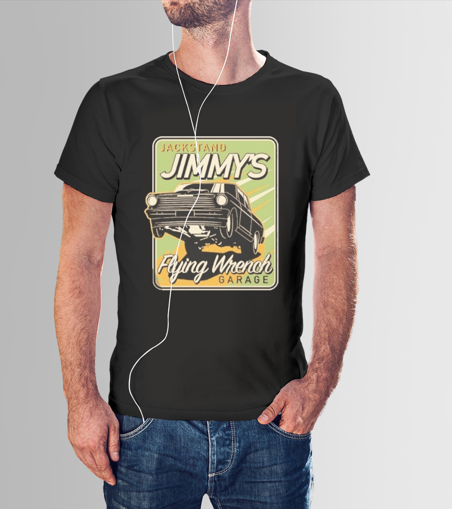 Jackstand Jimmy's Flying Wrench Garage Vintage Hot Rod Art Cleetus McFarland T-Shirt