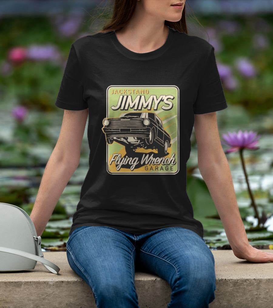 Jackstand Jimmy's Flying Wrench Garage Vintage Hot Rod Art Cleetus McFarland T-Shirt