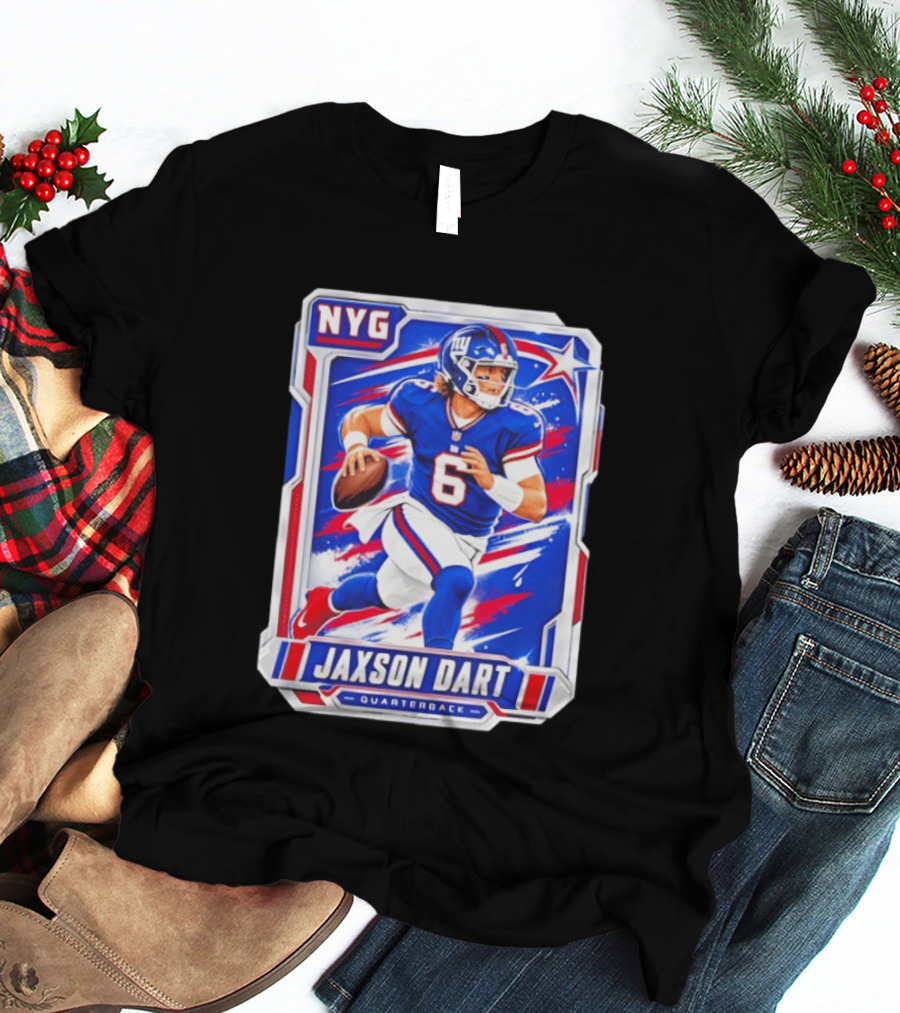 NYG Jaxson Dart 2026 Trading Card Blue Jersey Quarterback T-Shirt