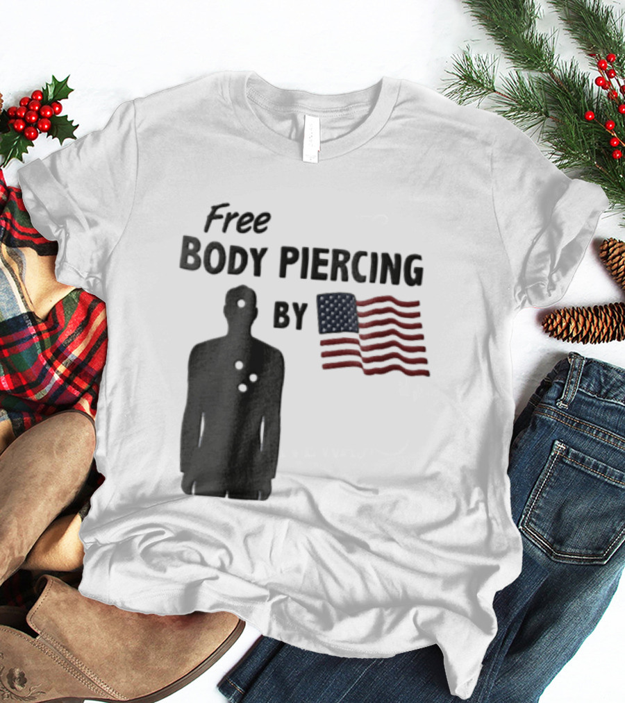 Free Body Piercing By Bullet Holes USA Flag T-Shirt