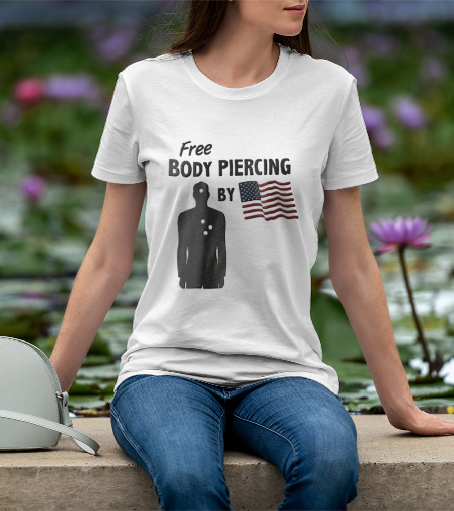 Free Body Piercing By Bullet Holes USA Flag T-Shirt