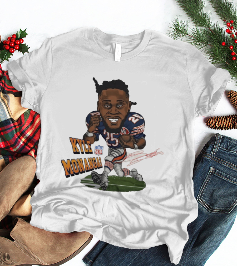 Kyle Monangai No 25 Chicago Bears Caricature Football T-Shirt