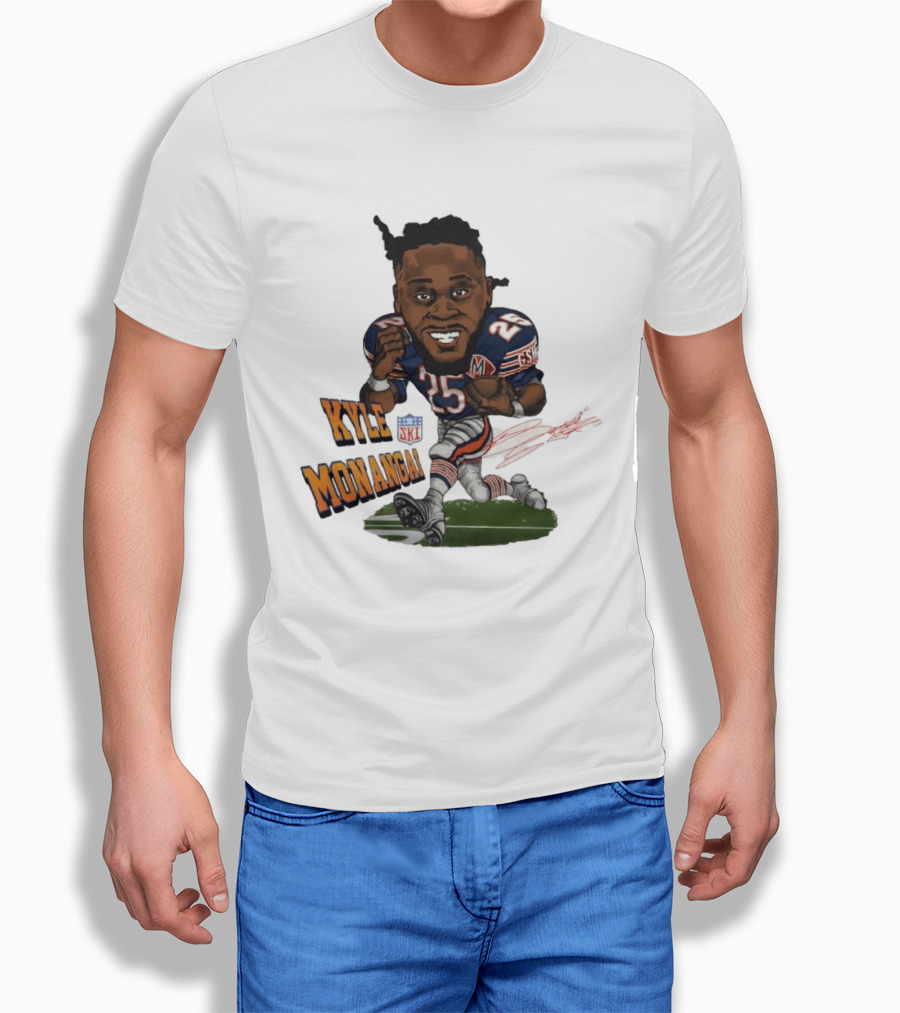 Kyle Monangai No 25 Chicago Bears Caricature Football T-Shirt