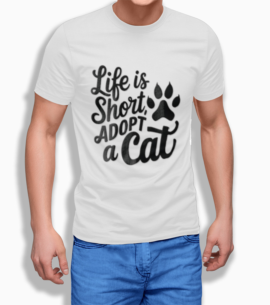 Life Is Short Adopt A Cat Paw Print T-Shirt