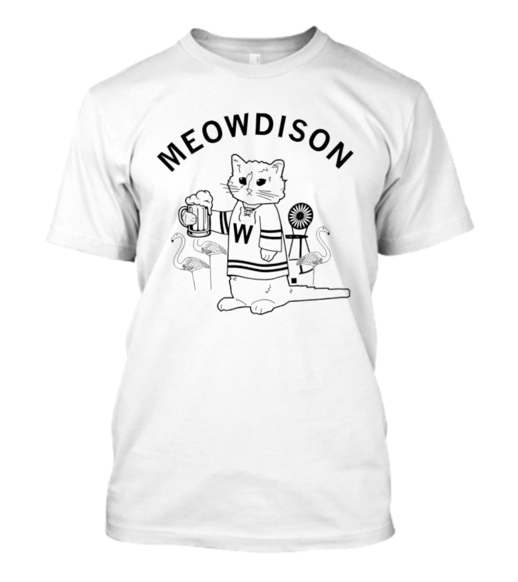 Meowdison Cat W Hockey Jersey With Beer And Flamingos T-Shirt