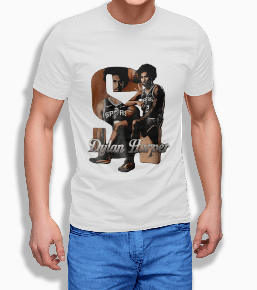 San Antonio Spurs Dylan Harper 2 Sitting Holding Basketball T-Shirt