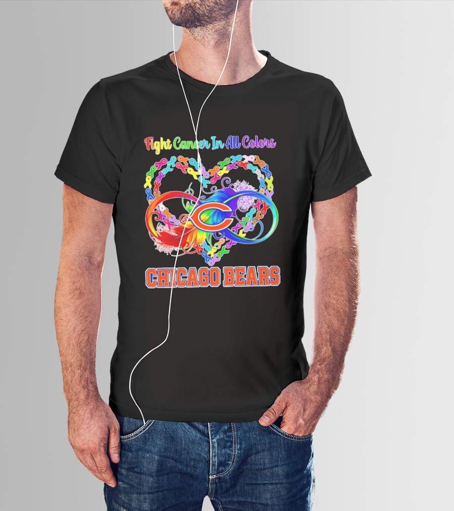 Chicago Bears Fight Cancer In All Colors Heart Ribbon Awareness T-Shirt