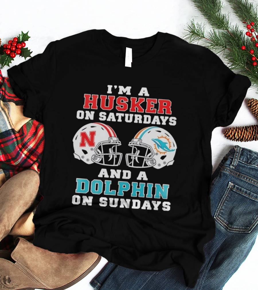 Husker Saturdays And Dolphin Sundays Football Fan Gear T-Shirt