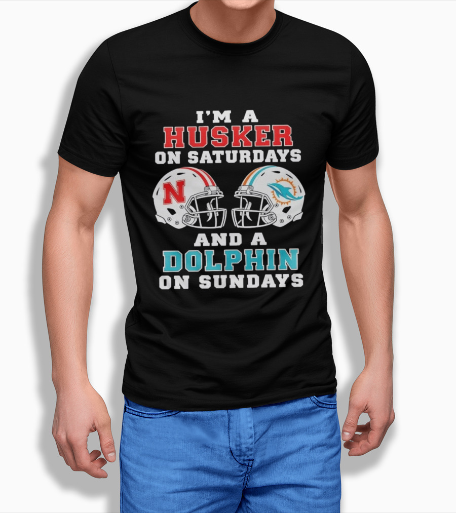 Husker Saturdays And Dolphin Sundays Football Fan Gear T-Shirt