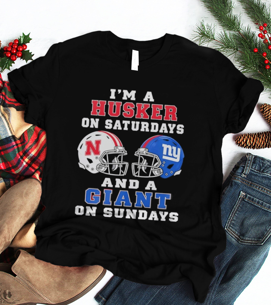 I'm A Husker On Saturdays And A Giant On Sundays Football Helmets T-Shirt