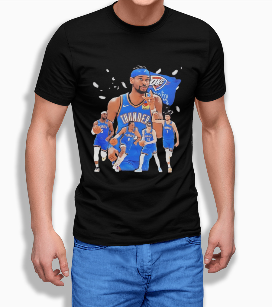 Oklahoma City Thunder 2026 NBA Players Collage With OKC Thunder Logo And Basketball Team Members T-Shirt