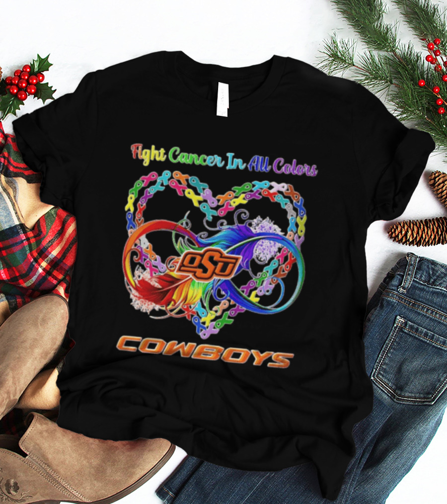 Cowboys Fight Cancer In All Colors OSU Heart Ribbon T-Shirt