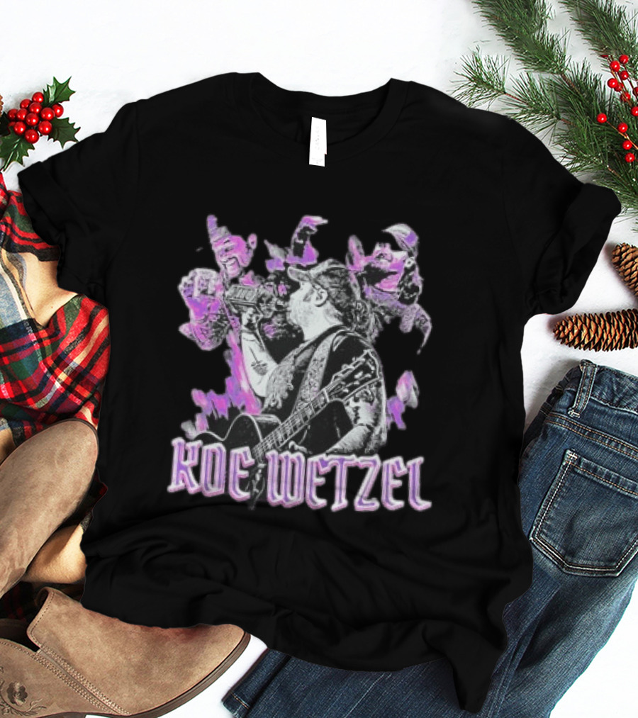 Koe Wetzel Fall Tour 2022 Purple Guitarist Montage T-Shirt