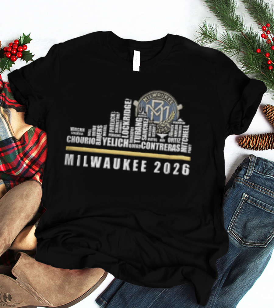 Milwaukee Brewers 2026 Skyline Text Design MLB T-Shirt