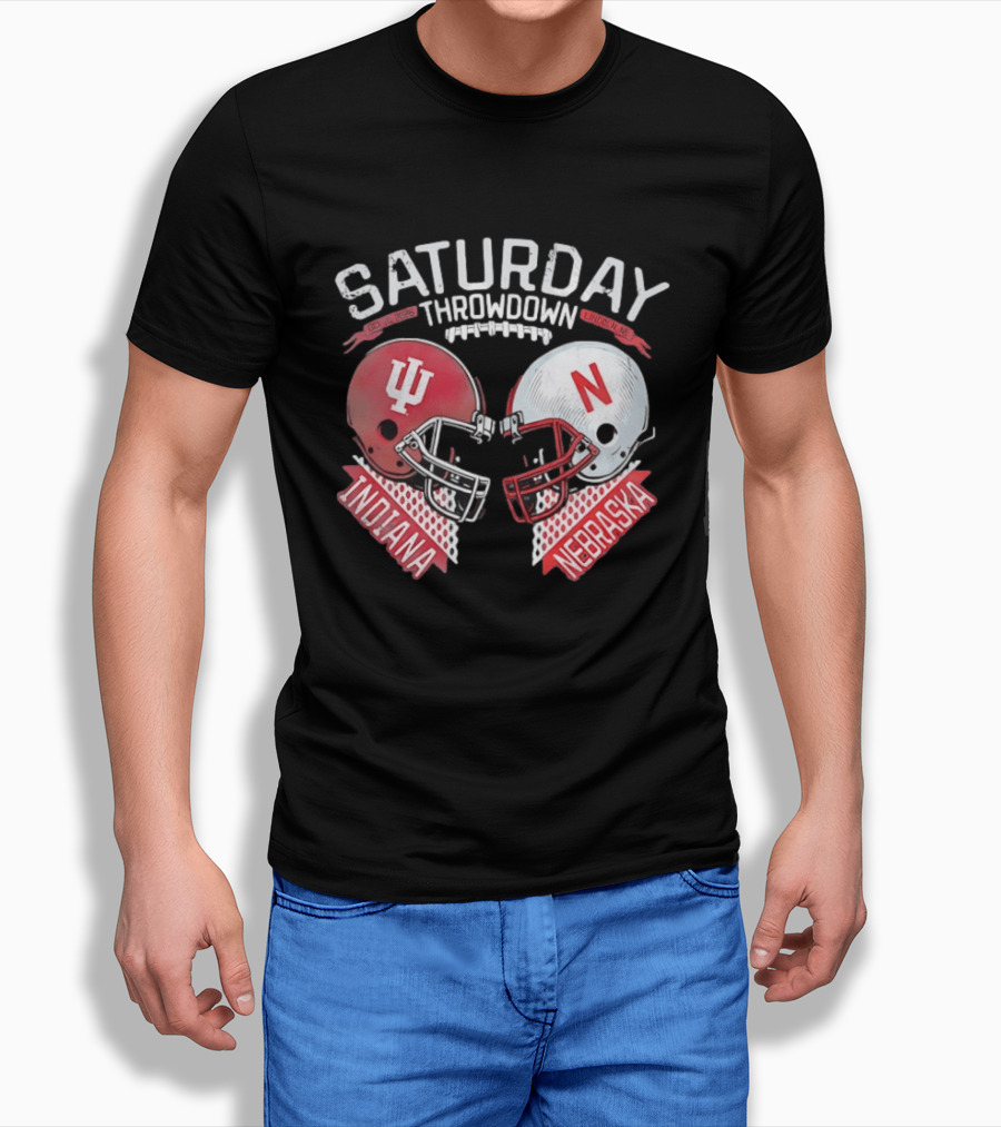 Saturday Throwdown Nebraska Indiana Football Helmet Clash 2026 Lincoln Vs Bloomington T-Shirt