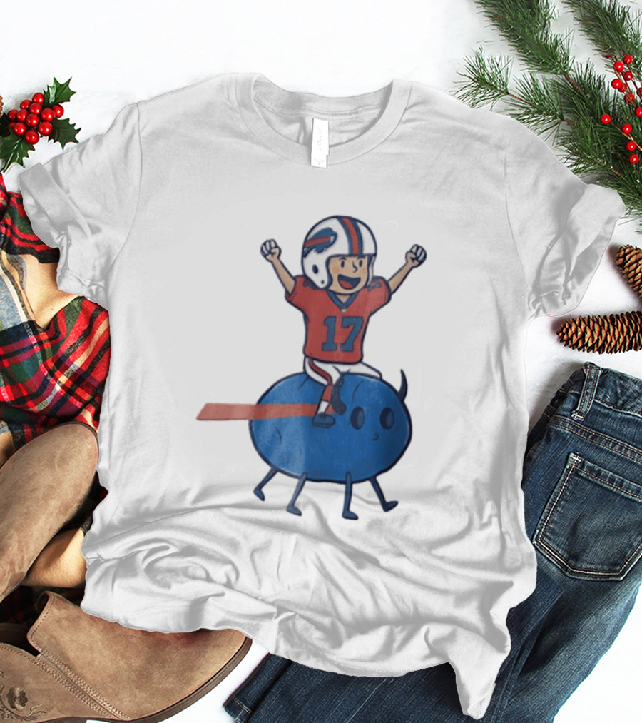Buffalo Bills Josh Allen 17 Cartoon Character Riding Blue Creature T-Shirt