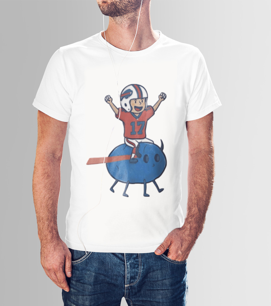 Buffalo Bills Josh Allen 17 Cartoon Character Riding Blue Creature T-Shirt