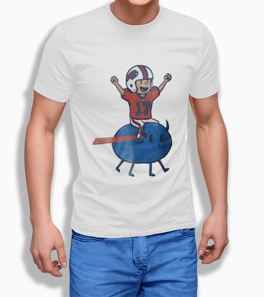 Buffalo Bills Josh Allen 17 Cartoon Character Riding Blue Creature T-Shirt