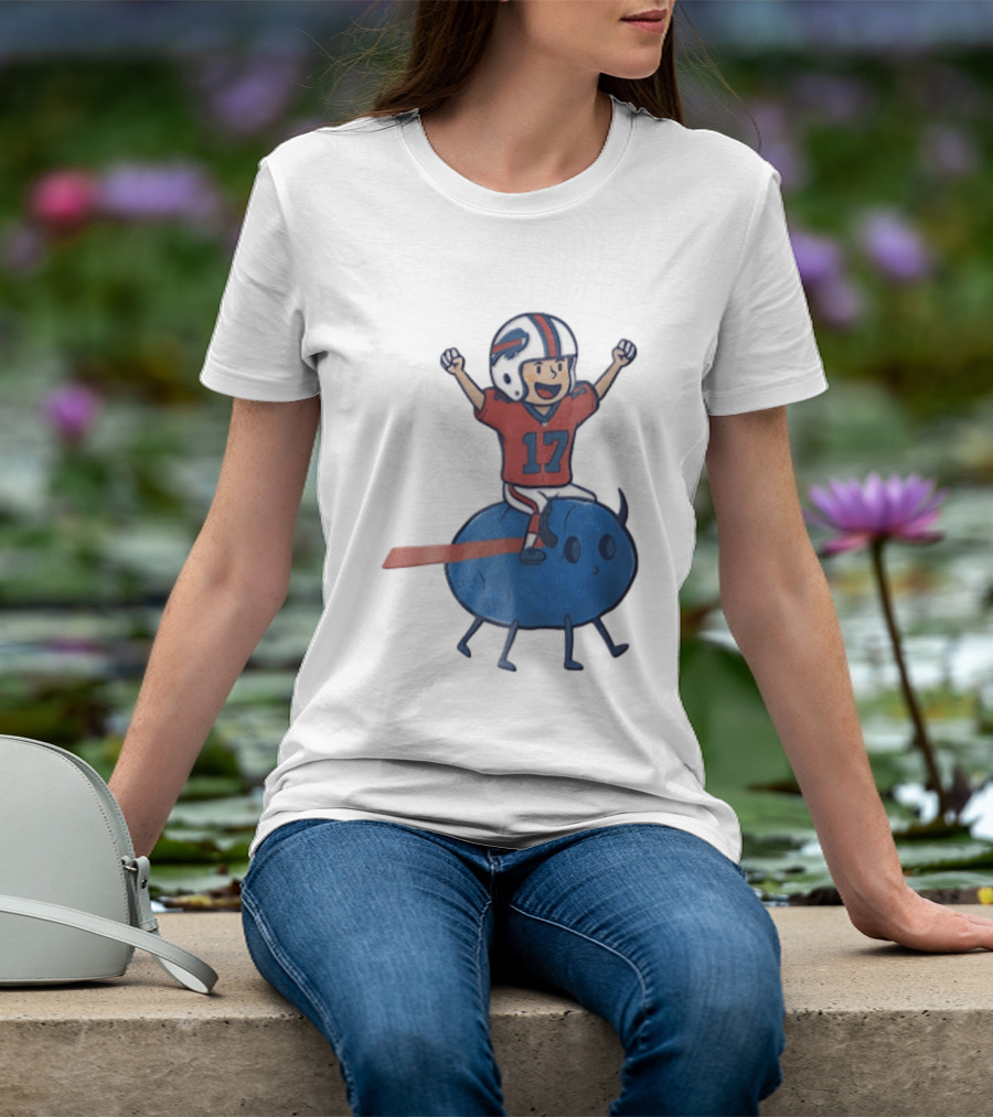 Buffalo Bills Josh Allen 17 Cartoon Character Riding Blue Creature T-Shirt