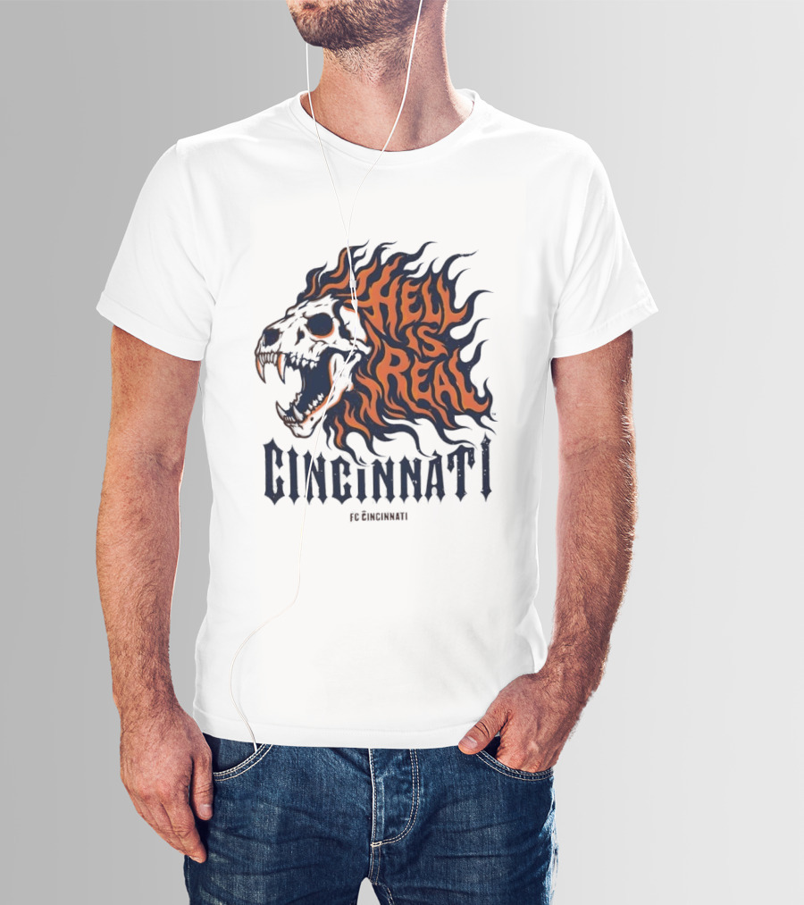 FC Cincinnati Lion Skull Hell Is Real Flames Roaring Fire T-Shirt