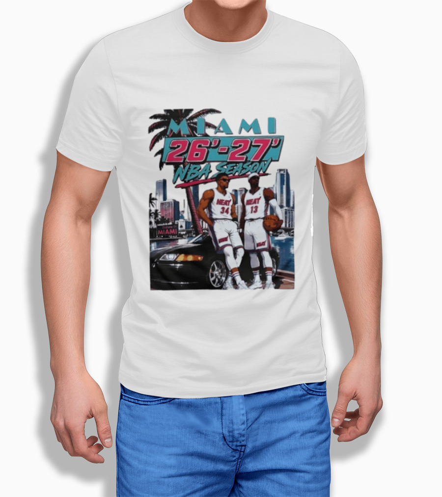 Miami Heat 26 27 NBA Season Palm Trees Skyline Players T-Shirt
