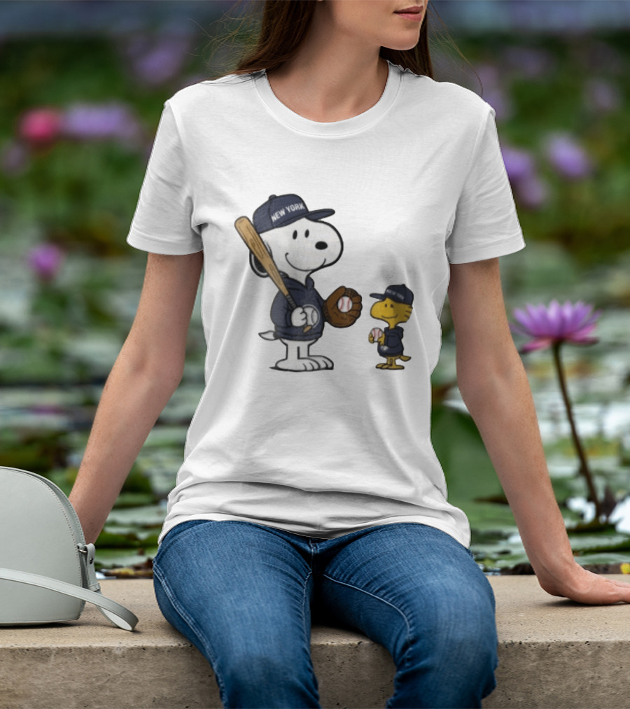 New York Yankees Snoopy Woodstock Baseball Cartoon Peanuts Sports Fan Collection T-Shirt