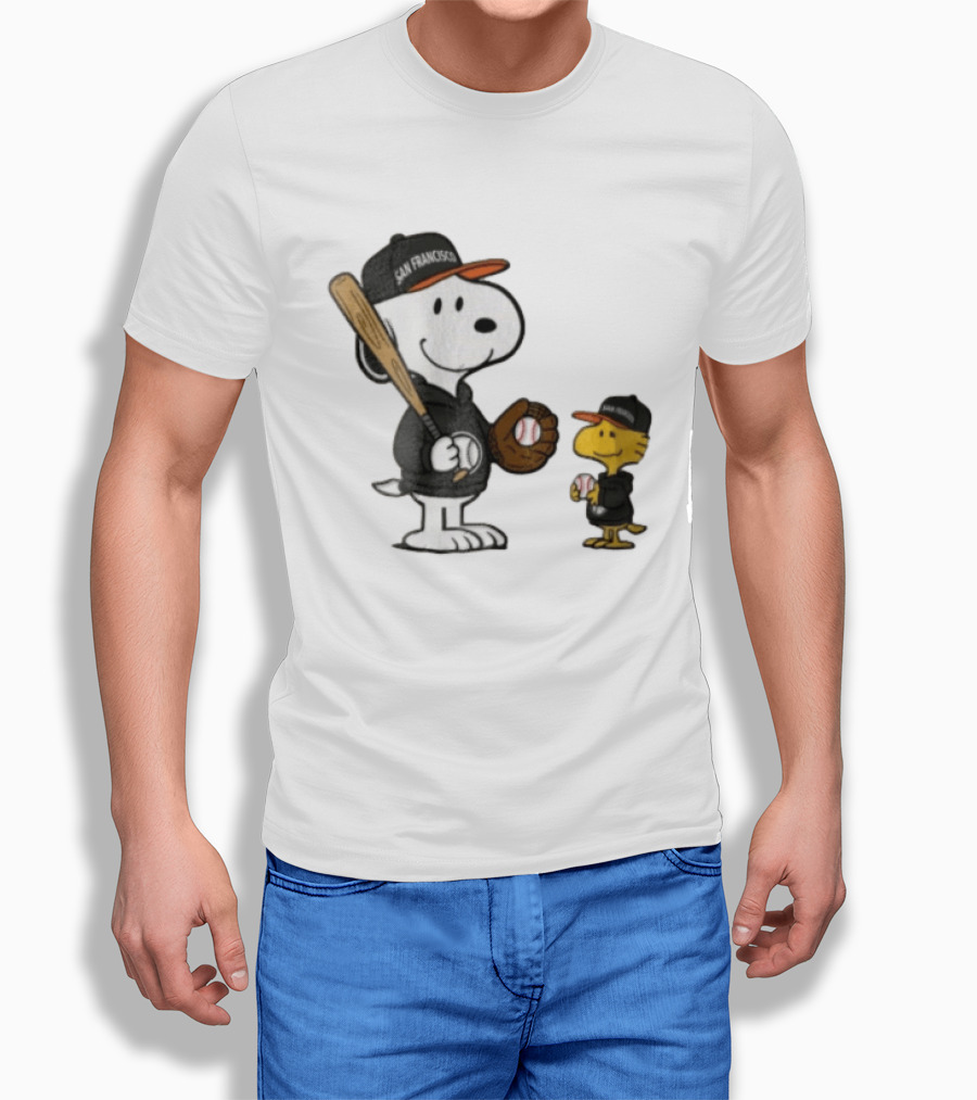 San Francisco Giants Snoopy Woodstock Baseball Caps Peanuts Characters T-Shirt