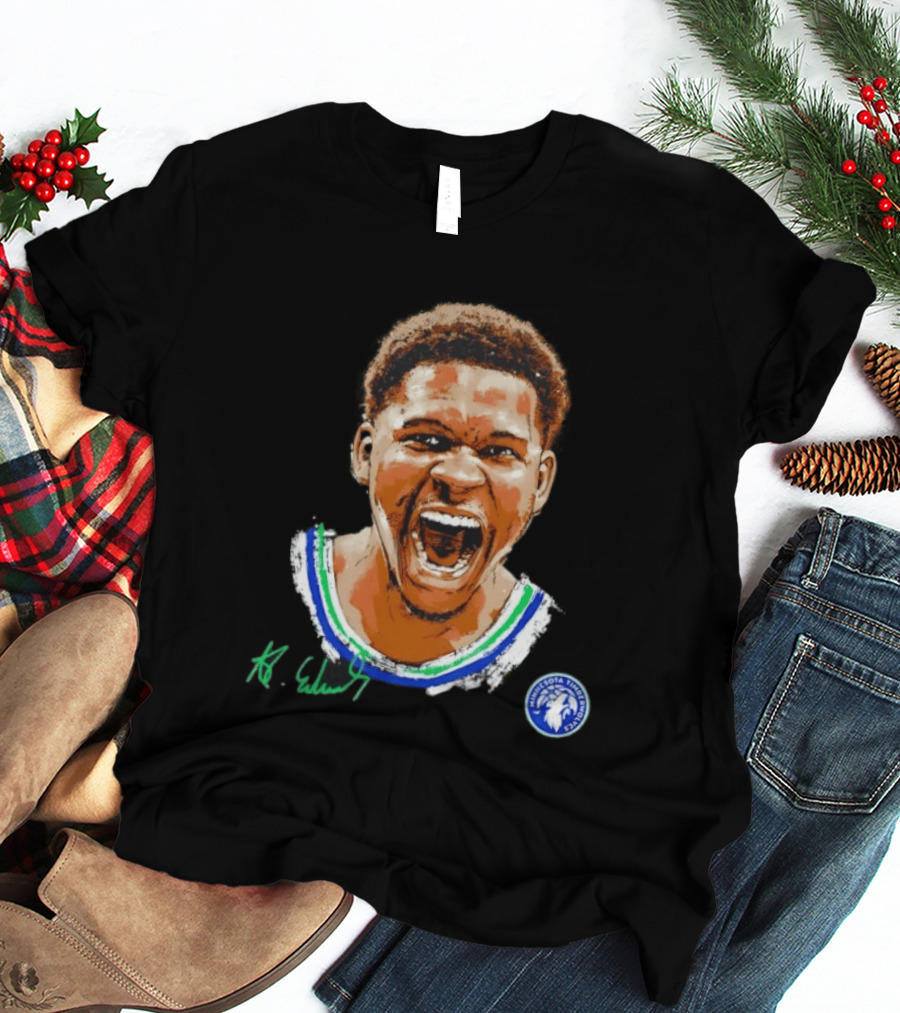 Anthony Edwards Minnesota Timberwolves Basketball Player Signature T-Shirt