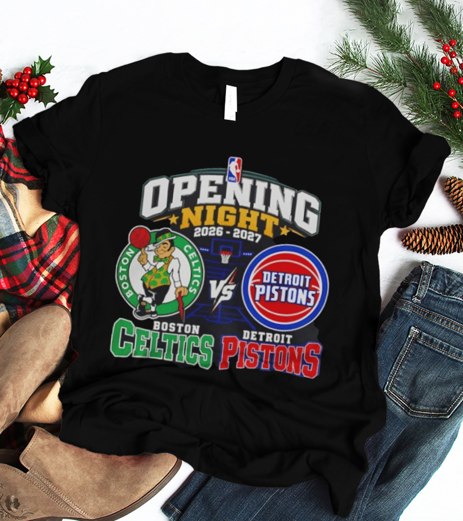 Boston Celtics Vs Detroit Pistons NBA Opening Night 2026 2027 Matchup Logos And Teams T-Shirt