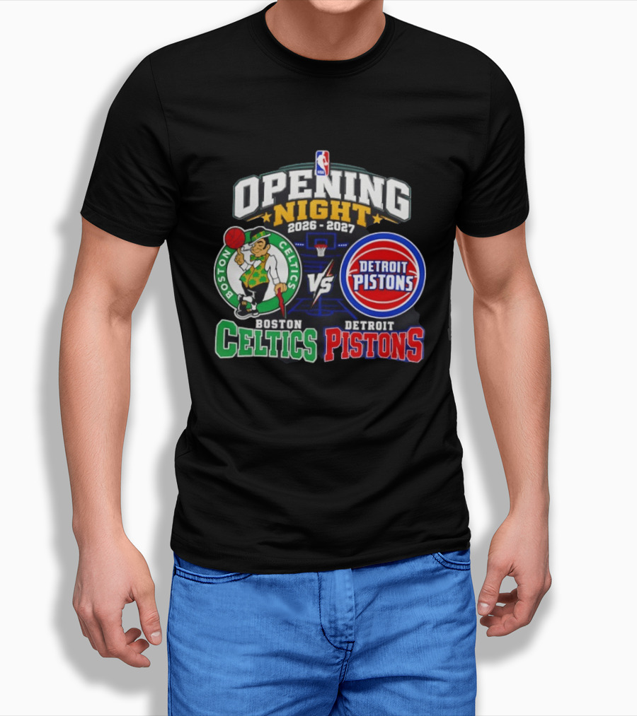 Boston Celtics Vs Detroit Pistons NBA Opening Night 2026 2027 Matchup Logos And Teams T-Shirt