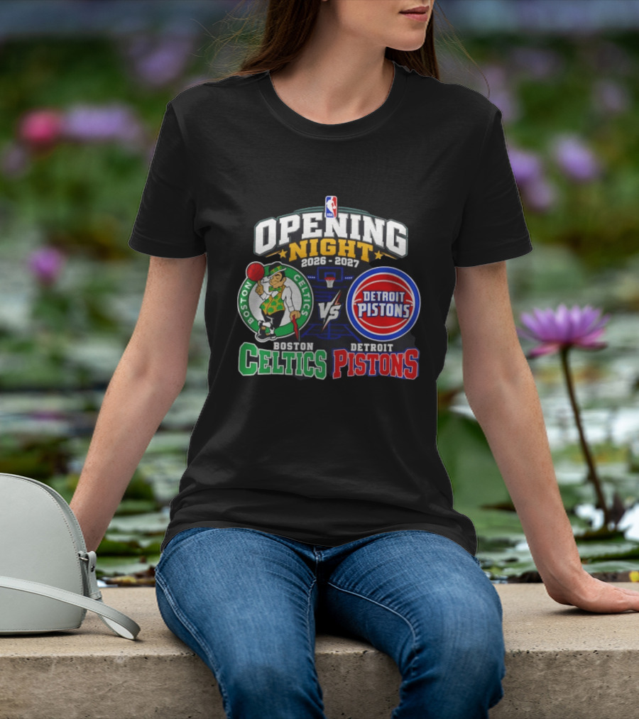Boston Celtics Vs Detroit Pistons NBA Opening Night 2026 2027 Matchup Logos And Teams T-Shirt