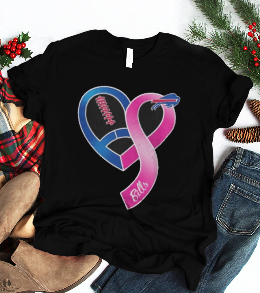 Buffalo Bills Heart Shaped Football Pink Ribbon T-Shirt