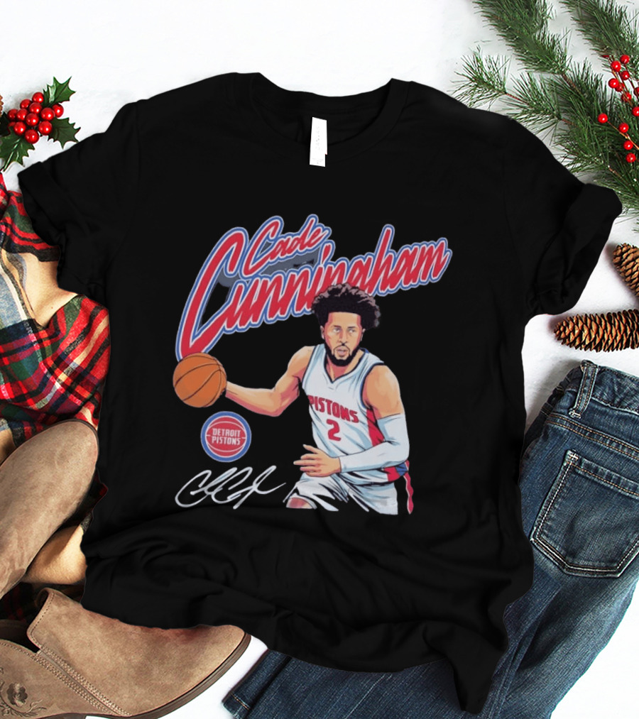 Cade Cunningham No 2 Detroit Pistons Basketball Player Bold Script T-Shirt