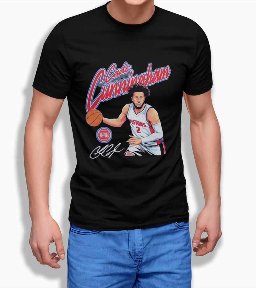 Cade Cunningham No 2 Detroit Pistons Basketball Player Bold Script T-Shirt