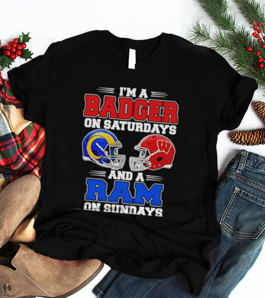 I'm A Badger On Saturdays And A Ram On Sundays Sports Fan Helmets T-Shirt