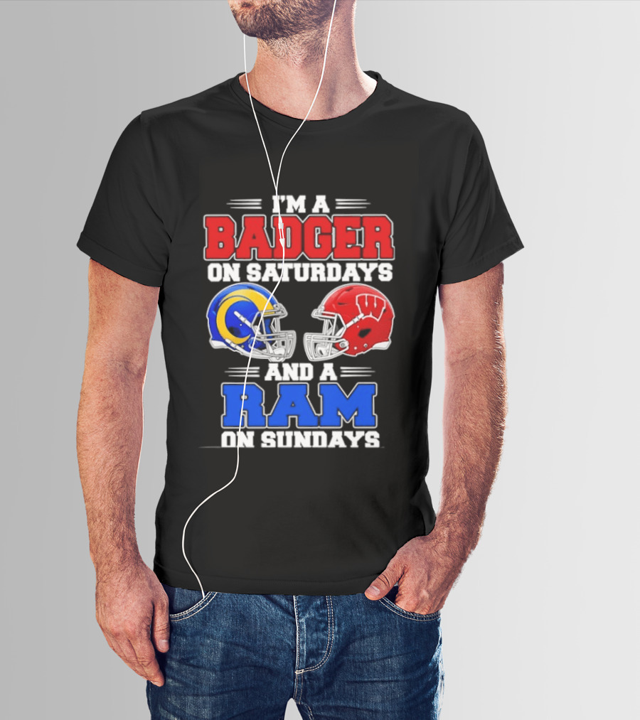 I'm A Badger On Saturdays And A Ram On Sundays Sports Fan Helmets T-Shirt
