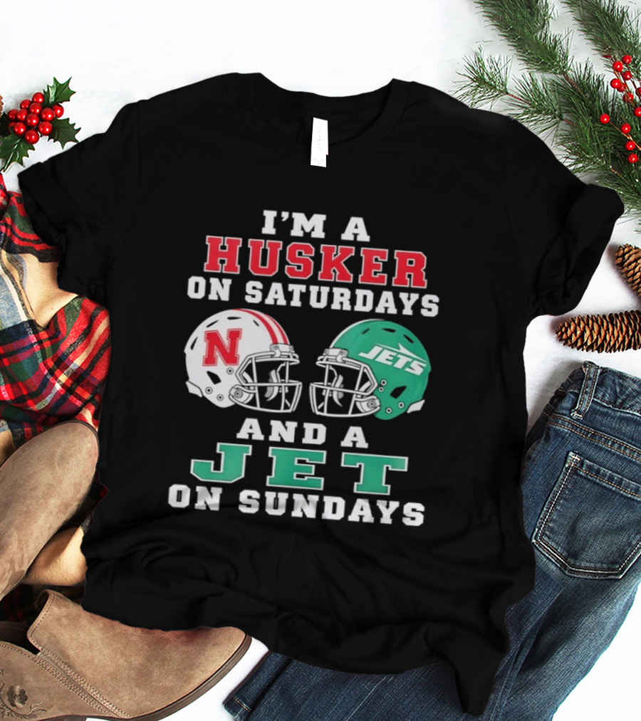 I'm A Husker On Saturdays Nebraska Fan And A Jet On Sundays New York Supporter Football Helmets T-Shirt