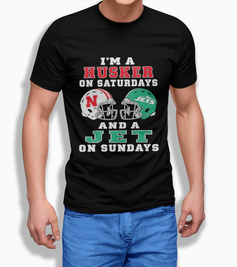 I'm A Husker On Saturdays Nebraska Fan And A Jet On Sundays New York Supporter Football Helmets T-Shirt
