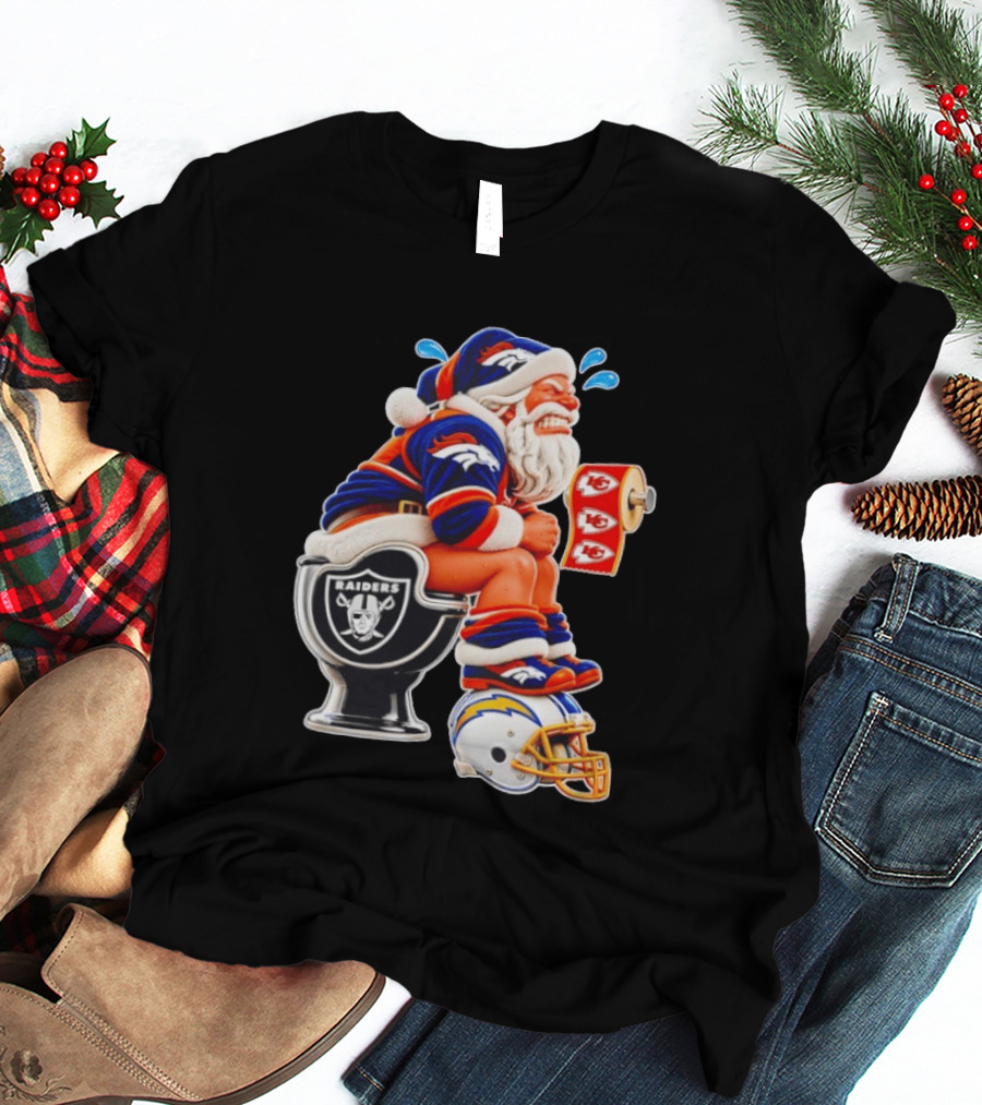 Denver Broncos Santa Claus Raiders Toilet Chiefs Paper Chargers Helmet T-Shirt