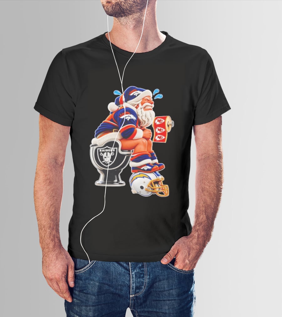 Denver Broncos Santa Claus Raiders Toilet Chiefs Paper Chargers Helmet T-Shirt