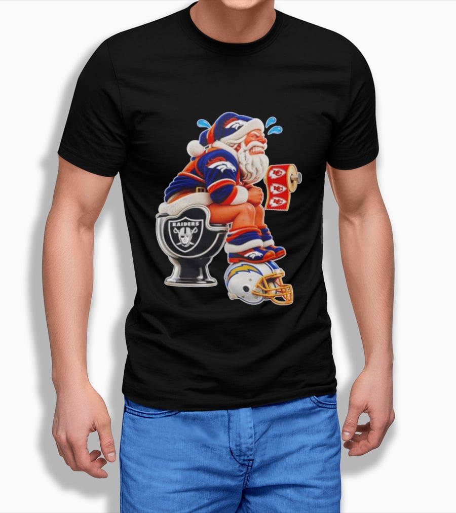 Denver Broncos Santa Claus Raiders Toilet Chiefs Paper Chargers Helmet T-Shirt