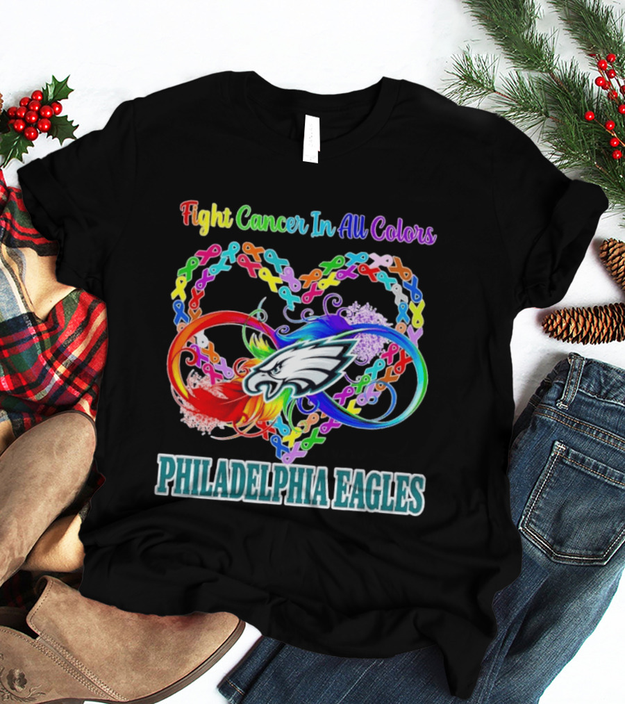 Philadelphia Eagles Fight Cancer In All Colors Heart Ribbons T-Shirt