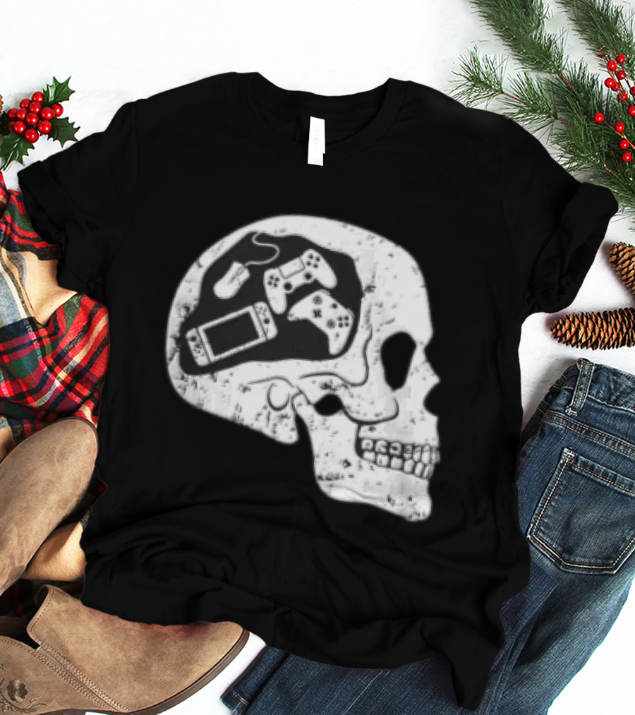 Skull Brain Gaming Controllers Mouse Video Game Lovers T-Shirt